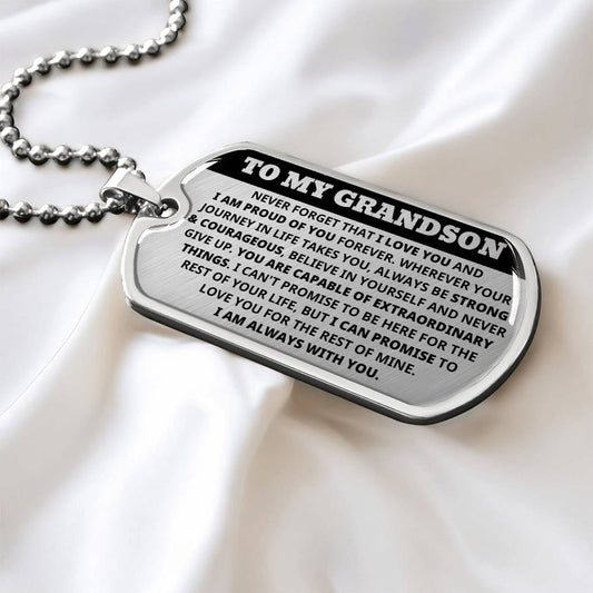 Grandson Always With You Dog Tag Keepsake Necklace (Free Shipping)