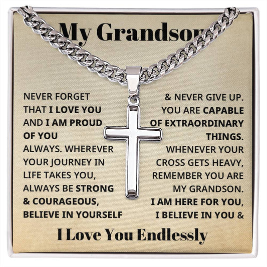 My Grandson - Strong & Courageous Cross Chain Keepsake (FREE SHIPPING)