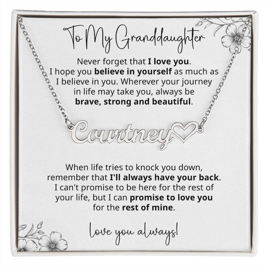 Granddaughter Brave Strong Beautiful Custom Heart Name Necklace