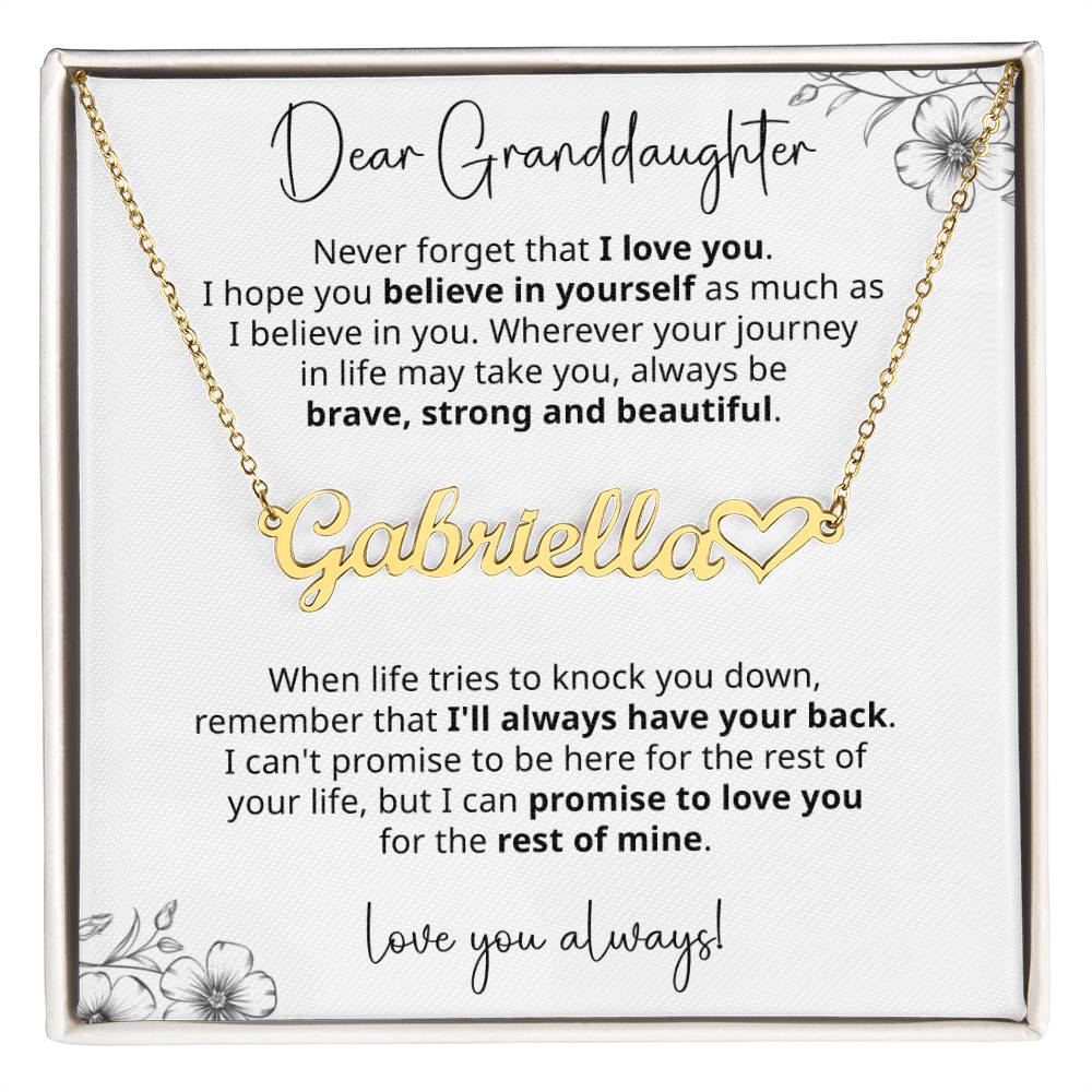 Granddaughter Brave Smart Strong Heart Name Necklace